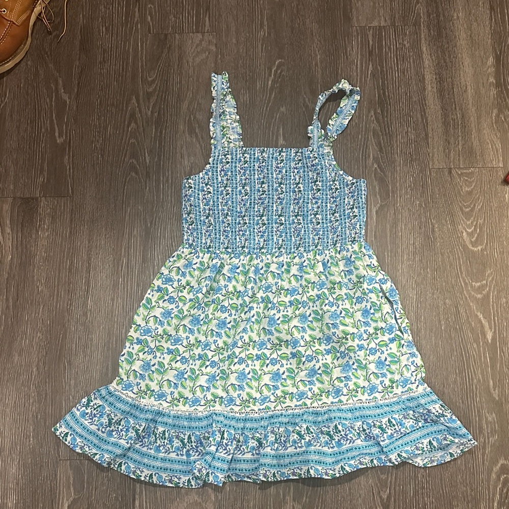 Chic Blue and White Floral Smocked Sundress